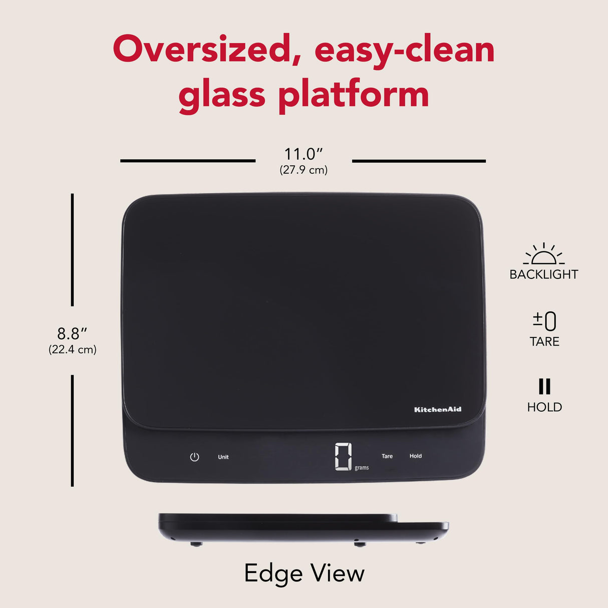 KitchenAid KQ917 High Capacity Glass Surface Digital Kitchen and Food Scale, 30 Pound Capacity and Precision, Grams, Ounces, Pounds, Fluid Ounces & Milliliters, LED, Tare Function, Black KitchenAid