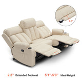 MCombo Power Reclining Sofa with Heat and Vibration,USB Ports, Cup Holders,3-Seat Dual Recliner Sofa for Living Room 6077(Cream White, Reclining Sofa) MCombo