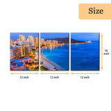 Pacimo Framed Wall Art Decorations Hawaii Cityscape Painting Print on Canvas Honolulu Diamond Head Mountain Skyline Modern Artwork for Home Office Gallery Wrapped Ready to Hang - 12"x16"x3 Panels Pacimo