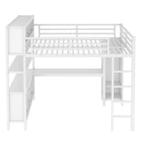RuiSiSi Queen Size Loft Bed with L-Shaped Desk and Storage Wardrobe, Heavy Duty Metal Loft Bed with Storage Cubes and Shelves for Adults Kids, Space-Saving Loft Bed with Guardrail and Ladder, White RuiSiSi