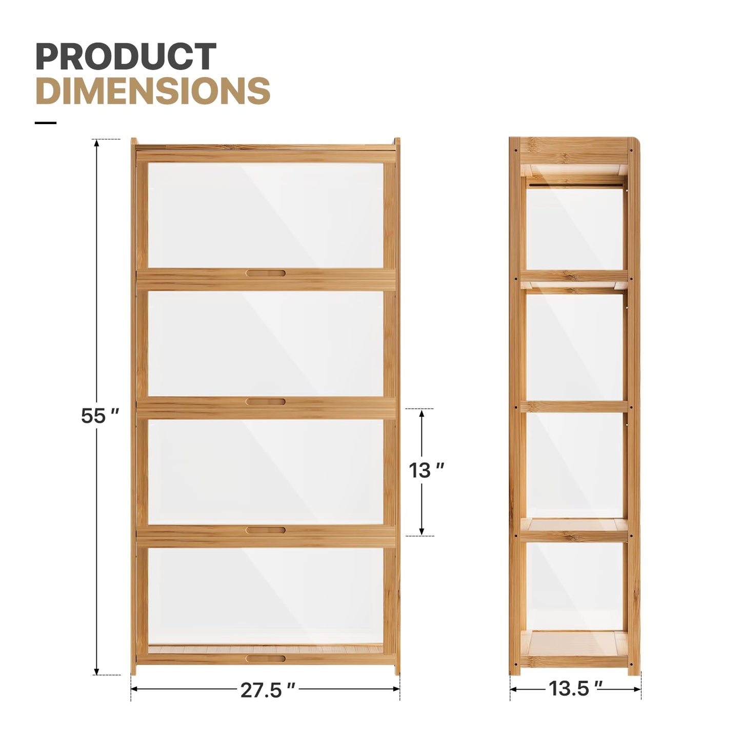 MoNiBloom 55" Curio Display Cabinet with Doors, 4-Tier Bamboo Showcase Storage Cabinet Shelf Collectibles Toy Display Case for Living Room, Natural