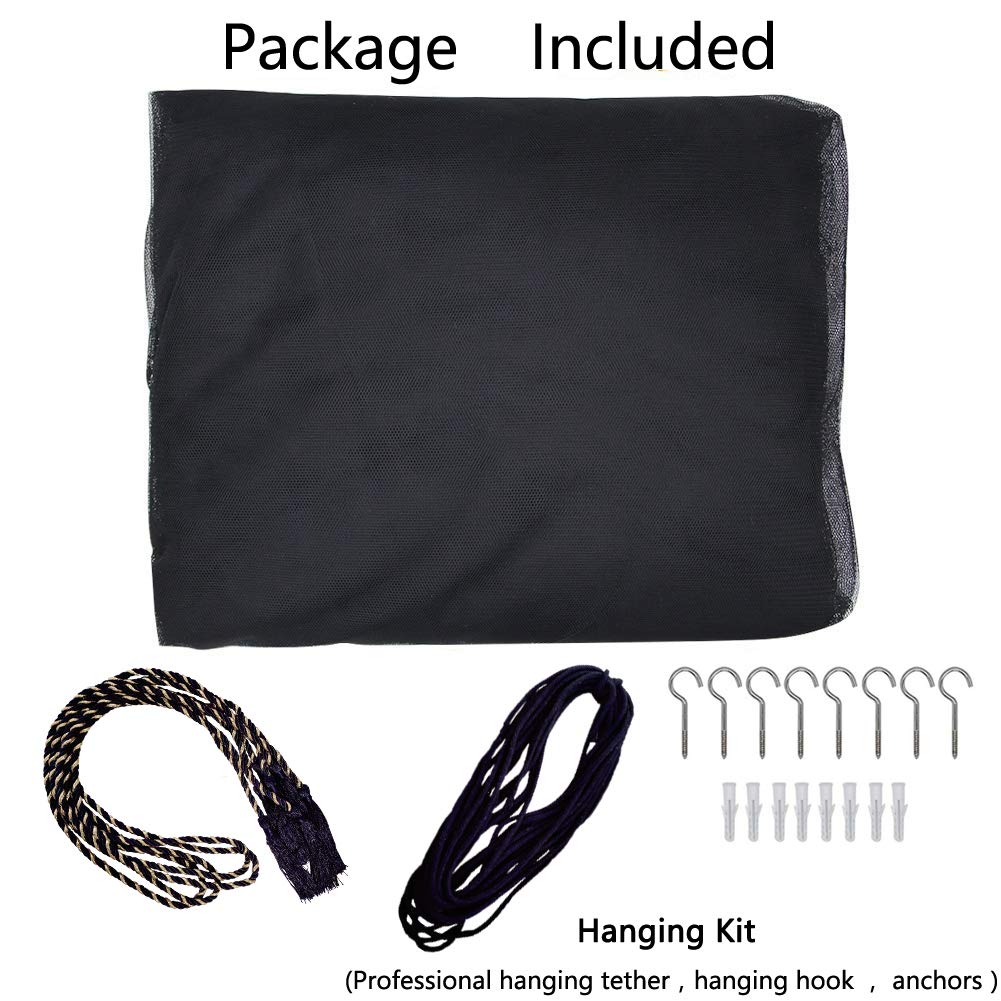 Comtelek Elegant Bed Canopy Mosquito Net Set, Four Corner Post Curtains, Stick Hook &Profession Rope, Screen Netting, Full/Queen/King/Black Comtelek