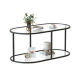 Wolawu Coffee Table Black Glass Coffee Table for Living Room,2 Tiers Oval Center Table with Sturdy Metal Frame,Modern Tempered Glass Accent Table for Bedroom Home Office Wolawu