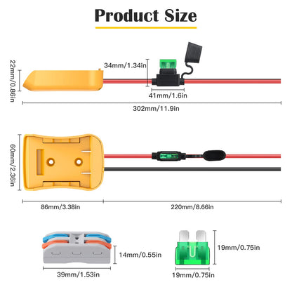 2 Packs Power Wheel Adapter for Dewalt 20V Battery Adapter Power Wheels Battery Converter Kit with Fuses & Wire Terminals, 12AWG Wire, Power Connector for DIY Rc Car Toys, Robotics and Rc Tru - WoodArtSupply