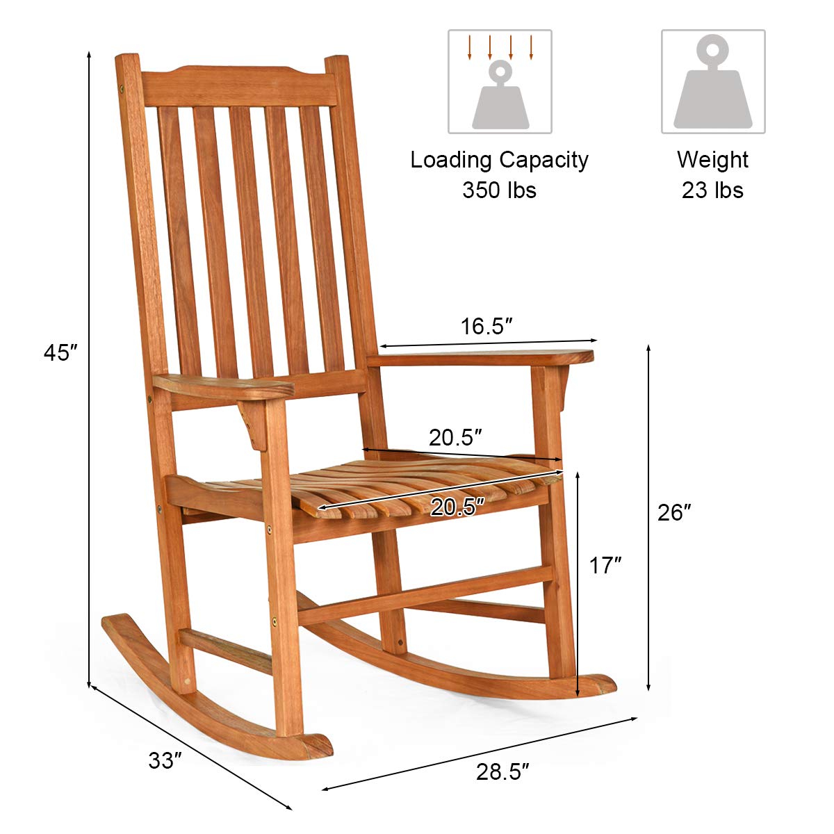 Giantex Set of 2 Porch Rocking Chair Outdoor and Indoor Use, Solid Eucalyptus Wood Rocker with Natural Finish, Front Porch Chairs for Patio Deck Garden, Wooden Rocking Adirondack Chair Set - WoodArtSupply