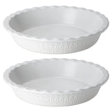 Fun Elements Ceramic Pie Pan, 9 Inch Pie Dish for Baking, Ruffled Pie Plate, Non-Stick Deep Dish Pie Pan for Apple Pie and Pot Pie, Thanksgiving Christmas Gifts, Set of 2, White FE FUN ELEMENTS