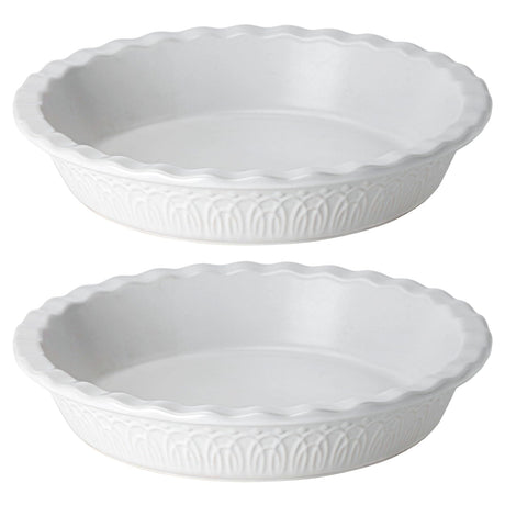Fun Elements Ceramic Pie Pan, 9 Inch Pie Dish for Baking, Ruffled Pie Plate, Non-Stick Deep Dish Pie Pan for Apple Pie and Pot Pie, Thanksgiving Christmas Gifts, Set of 2, White FE FUN ELEMENTS