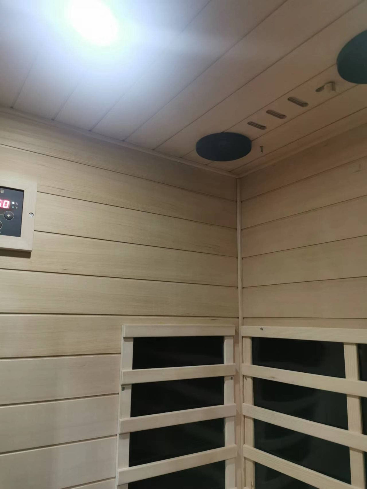 HFYee Infrared Sauna Home Sauna Box 1 Person Far Infrared Indoor Sauna Hemlock Mini Single Person Sauna for Home with LCD Display & Bluetooth on The Left of The Indoor Sauna Room, Natural HFYee