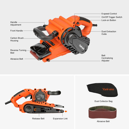 Yunirvana 8 Amp Belt Sander Variable Speed 120-380RPM Includes 5 Sanding Belts (3x21 Inch) and Dust Bag Ideal for Stock Removal - WoodArtSupply