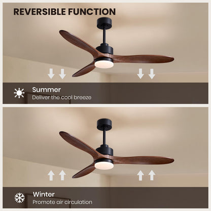 CROSSIO 52" Wood Ceiling Fan with Lights and Remote 3 Blades Modern Ceiling Fan 52inch Dark Brown Wood Fan Large Ceiling Fan with Lights Wooden Ceiling Fan for Bedroom Living Room Farmhouse Patio