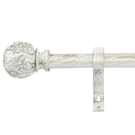 RYB HOME White Curtain Rod 48 to 86 Inch, 1 Inch Diameter Adjustable Telescoping Single Drapery Rod with Leaf Pattern Ball Finials Rustic Decor for Farmhouse Dining Room Decor Kids Bedroom RYB HOME