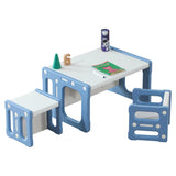 SINKIPA 3 in 1 Montessori Weaning Table and 2 Chairs Set, Kids Table and Chair Set, 2 Height Levels, Toddlers Activity Table for Drawing, Dining, Reading and Playing, Blue SINKIPA