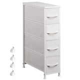 EKNKOZY Narrow Dresser Storage Tower with 4 Drawers, Slim Dresser Chest of Drawers with Steel Frame, Wood Top, Dresser for Bedroom, Bathroom, Small Spaces, Laundry, Closet (White) EKNKOZY