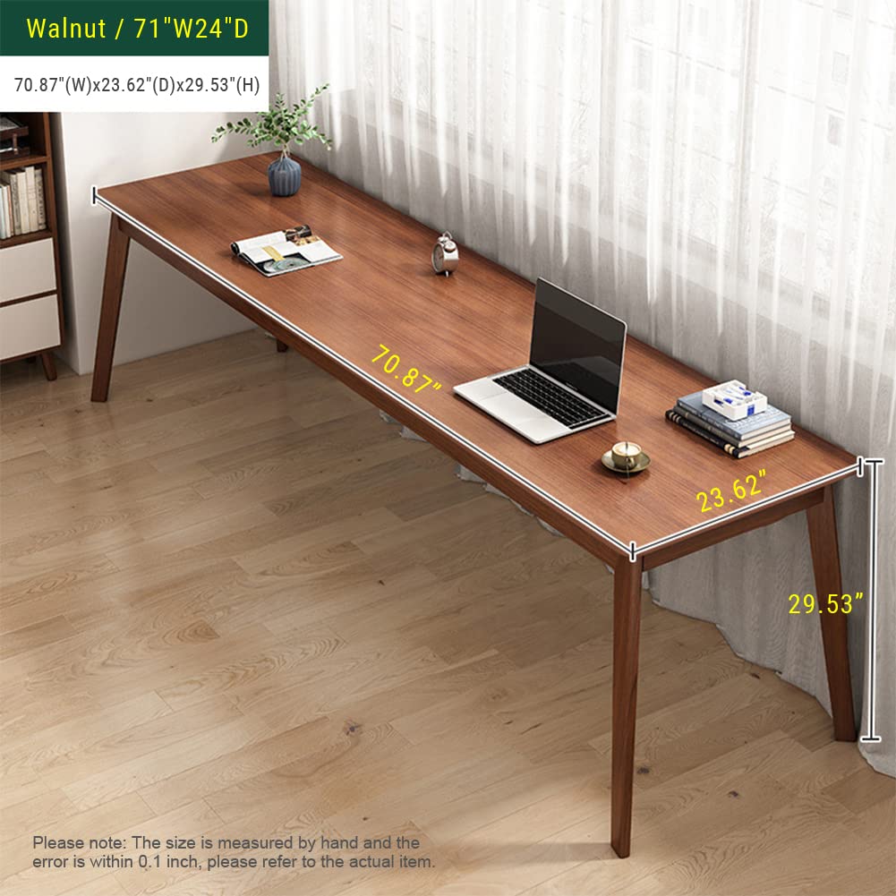 NELYE Mid-Century Long Desk Table - 71" Simple Modern Extra Long 2-Person Wood Computer Workstation for Home Office Work in Walnut, 71" W x 24" D NELYE