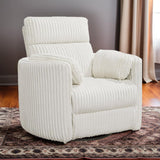 Pemberly Row Contemporary Fabric Swivel Glider Recliner in Ivory with USB Charging Ports and 2 Comfort Pillows for Living Room Pemberly Row