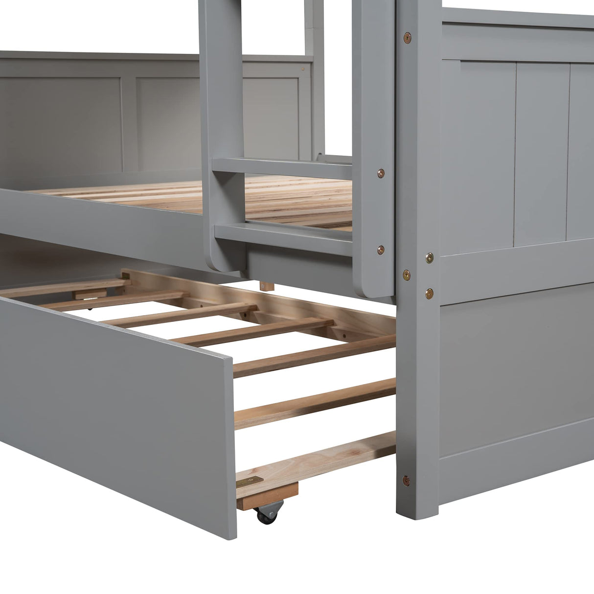 Harper & Bright Designs Full Over Full Bunk Bed with Trundle, Solid Wood Bunk Beds with Safety Guard Rail and Ladder, Can be Separated to 2 Full Size Beds, for Kids, Teens and Adults (Gray) Harper & Bright Designs