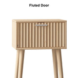 LAATOOREE Nightstands Set of 2, Small Side Table, Bedside Table with Fluted Door, Solid Wood Feet; Modern Mid-Century End Table for Bedroom, Small Space (Natural) LAATOOREE
