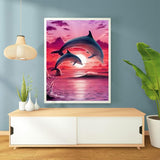 Dolphins Diamond Art Painting Kits for Adults,Beach Diamond Painting Kits for Beginners 5D Full Round Drill Diamond Dots,Paint with Round Diamonds for Home Wall Decor (30x40cm/11.8X15.7inch) HSENJT