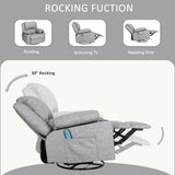 Swivel Recliner Chairs with Massage and Heat, Overstuffed Leather Rocker Recliner Chair for Adults, Manual Oversized Rocking Single Sofa Recliners with Cup Holders for Living Room,Grey KCREAM