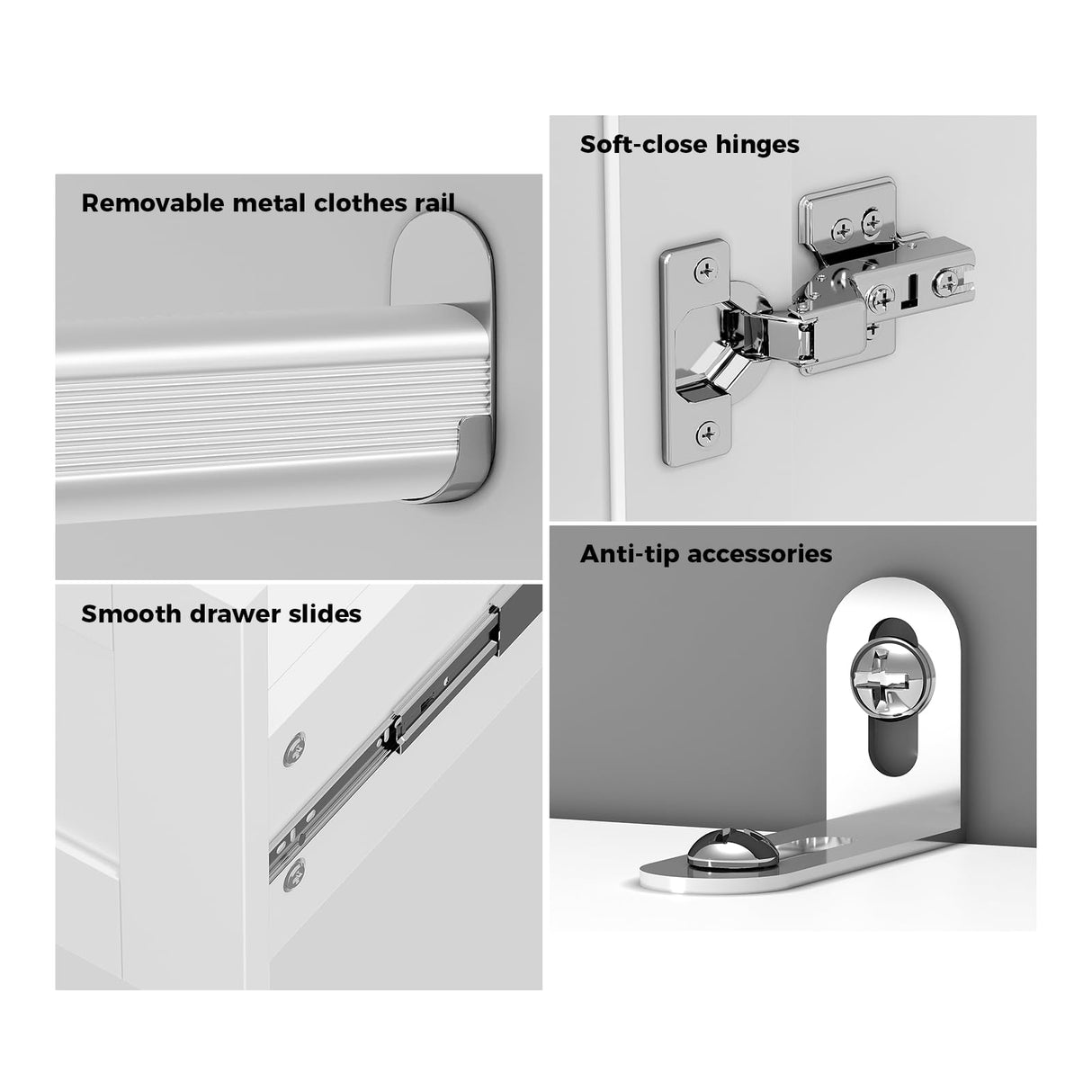 VOWNER Armoire Wardrobe Closet with Drawers and Mirror, 71" Clothing Storage Cabinet with Hanging Rod, 4 Doors Wooden Wardrobe Cabinet for Bedroom, Large Capacity Storage, White VOWNER