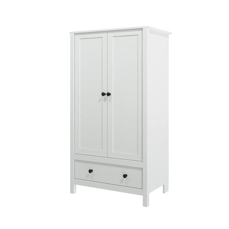 Panana Modern Wooden 2 Doors Wardrobe Double Wardrobe with 1 Storage Drawer Armoires Clothing Storage Cabinet for Bedroom (White) Panana