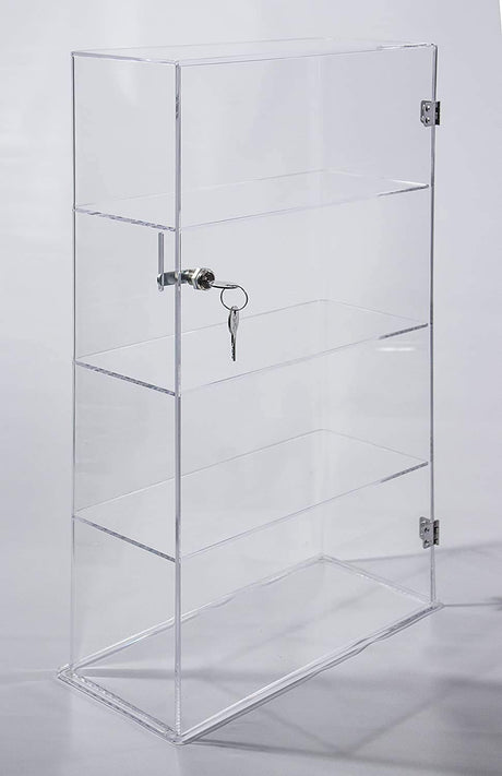 4 Tier Transparent Acrylic Display Case with Lock,Clear Show Case for Collectible, Vertical Curio,See-Through Locking Cabinet,Dustproof Protection 10.25 x 4.25 x 18.25 Inches Display case