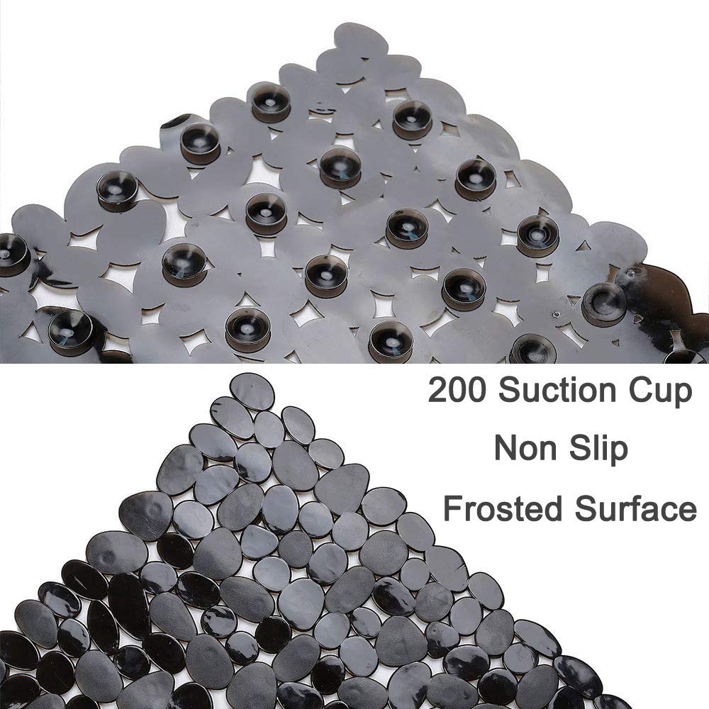 SONGZIMING Non-Slip Pebble Bathtub Mat Black 16 W x 35 L Inches (for Smooth/Non-Textured Tubs Only) Safe Shower Mat with Drain Holes, Suction Cups for Bathroom SONGZIMING