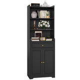 Hasuit Bookshelves and Bookcase with Doors and Drawer & Shelves, 73 in Tall Bookshelf with Storage, Floor Standing 7 Shelf Display Cabinet Bookshelf Storage Cabinet for Home Office, Living Room, Black Hasuit