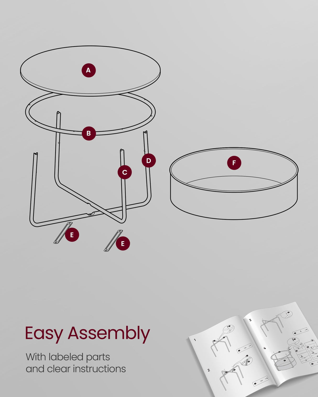 VASAGLE Coffee Table with Storage, Round Center Table for Living Room with Fabric Basket, Modern Style, Metal Frame, Ink Black and Slate Gray ULCT244B56 VASAGLE