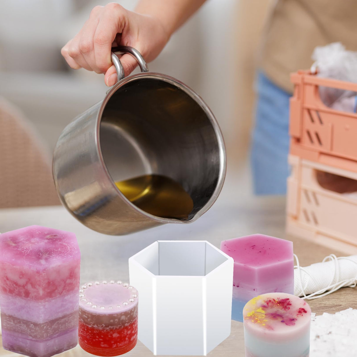 EuTengHao Cylinder & Hexagon Candle Silicone Resin Mold for Scented Candle, Soap - Reusable, Fashionable & Easy Release for DIY Crafts, Home Decoration, Holiday Gifts (6 Packs) EuTengHao
