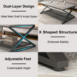 LVB Gray Coffee Table, Farmhouse Wood Metal Center Table with Storage for Living Room, Industrial Wooden 2 Tier Rectangle Cocktail Tea Table with Mesh Shelf for Office Bedroom, 47 inch, Light Grey Oak LVB