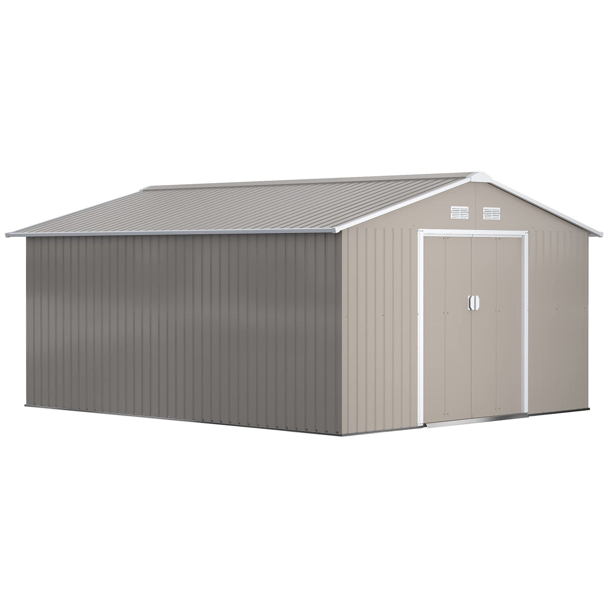 Outsunny 11' x 13' Outdoor Storage Shed, Garden Tool House with Foundation Kit, 4 Vents and 2 Easy Sliding Doors for Backyard, Patio, Garage, Lawn, Light Gray - WoodArtSupply