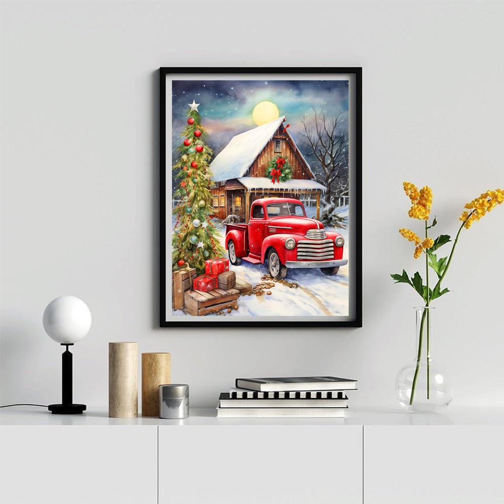 mrpwnle Diamond Painting Kits for Adults-Christmas Truck Diamond Art Kit for Adults Beginners 5D Diamond Painting Red Truck DIY Full Drill Christmas Diamond Painting Gem Art Crafts Kit 12x16in mrpwnle