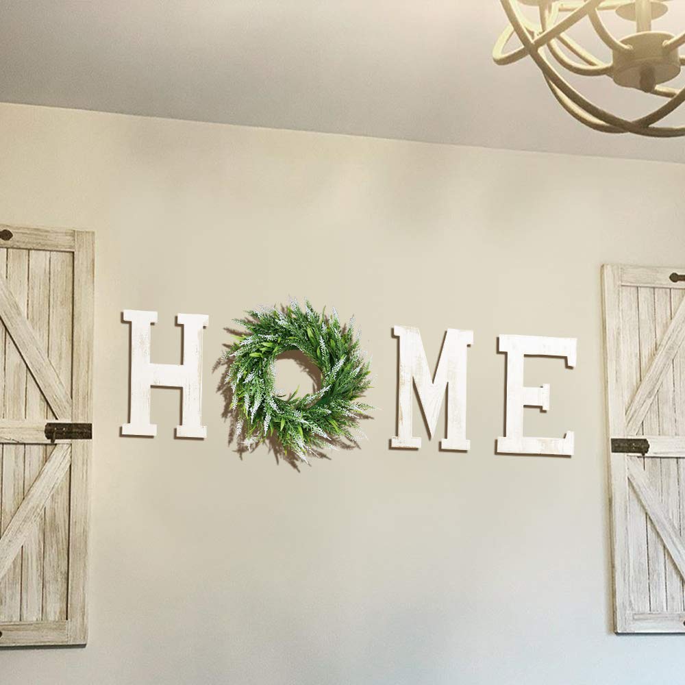 LOSOUR Home Letters with Wreath-Farmhouse Decor for The Home Clearance Wood Letters-Decorative Home Sign for Living Room Decor, Entry Way, Kitchen, etc (White) LOSOUR
