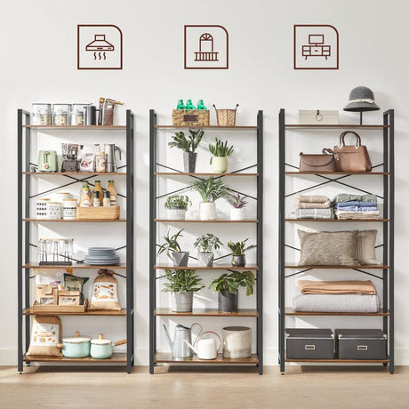 VASAGLE Industrial 6-Tier Bookshelf with Steel Frame - Rustic Brown and Black, Ample Storage for Home or Office VASAGLE