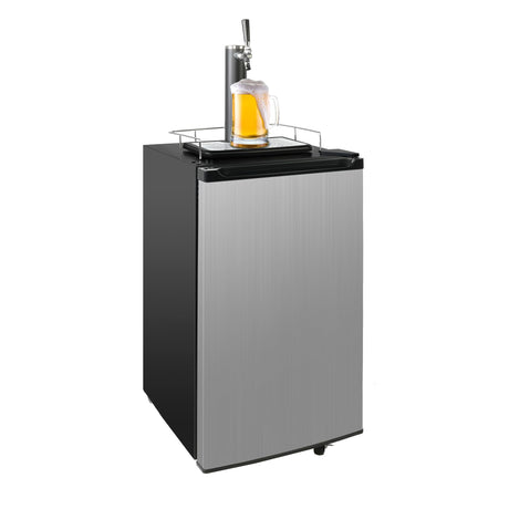 Keg Beer Cooler - 3.4 Cu.Ft. Capacity Kegerator w/ 4 Casters, CO2 Cylinder, Temperature Control - Black & Stainless Steel Finish Fadidio