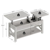 Rolanstar 47.2" Lift Top Coffee Table with Hidden Compartment, 2 Way Lift Top Coffee Table with Open Shelf & X Wooded Support, Farmhouse Center Table for Living Room, Grey Rolanstar
