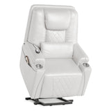 Power Lift Recliner Chair Sofa, Electric Recliner Chair for Seniors, Stand Assist, USB Charging Ports, Cup Holders, Side Storage Pockets, Remote Control, Home Theater Seating for Living Room, White GAOMON