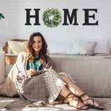 Wood Home Sign with Artificial Eucalyptus Wreath for O, Hanging Farmhouse Wall House Decor Wood Home Letters for Wall Art Rustic Home Decor, Home Wall Decor for Living Room Kitchen Entryway Pinkpum