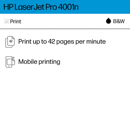 HP LaserJet Pro 4001n Black & White Printer, Print, Fast speeds, Easy setup, Mobile printing, Advanced security, USB, Ethernet Connection, Best-For-Office