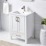 24 Inch Bathroom Vanity, Small Bathroom Sink Cabinet, Vanity Cabinet with Rectangular Ceramic Basin, White Modern Farmhouse Bathroom Sink Vanities Set, Bathroom Vanity Combo with 1 Drawer and 2 Doors Wenore Home