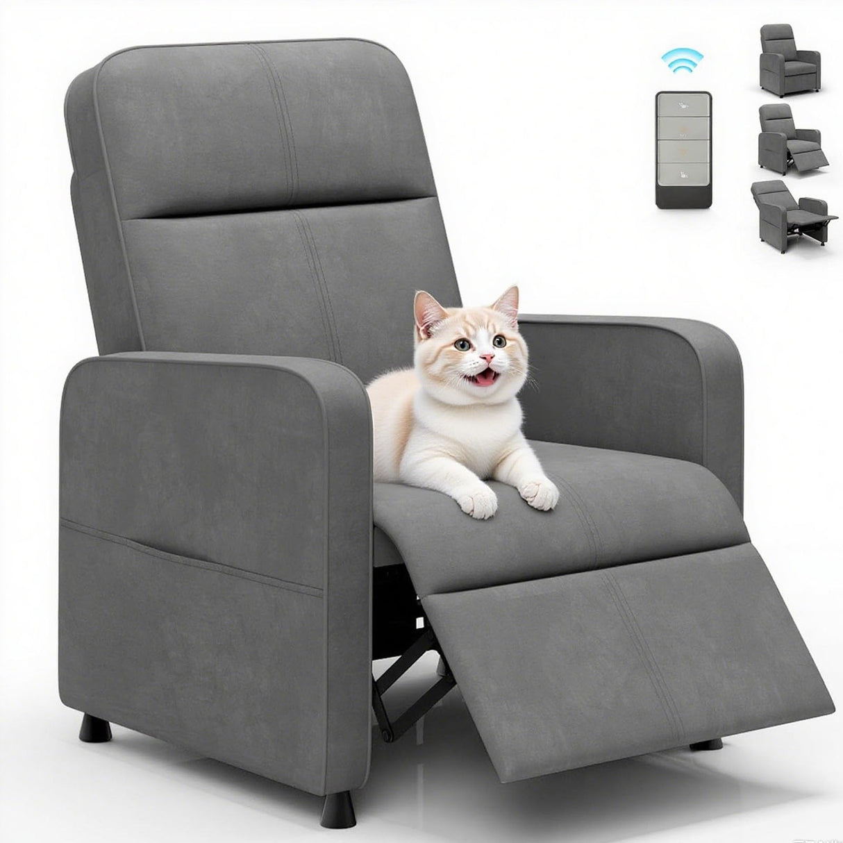 Lamtor Power Lift Recliner Chair - Cat Scratch Proof Electric Recliner for Small Spaces, Pet-Friendly Plush Fleece, Remote-Control Lift Chair with Side Pockets and Footrest, Grey Lamtor