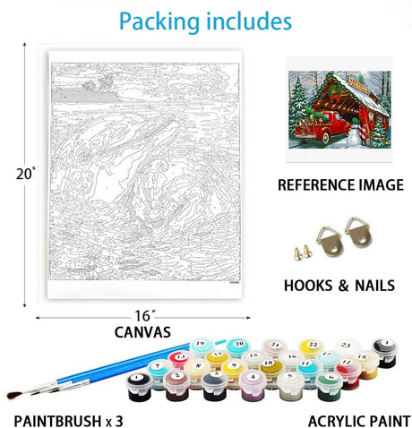 Eiazuiks Christmas Paint by Number for Adults. Truck Paint by Numbers for Adults Beginner Drawing Paintwork with 3 Paintbrushes Paint Canvas Oil Painting 16” x 20” Eiazuiks