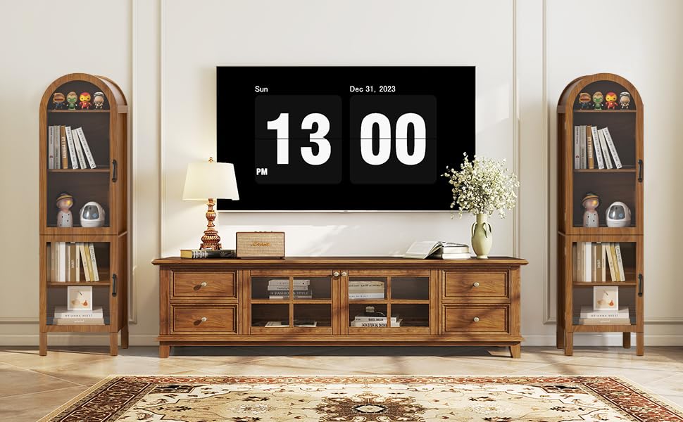 Lxsxlome 64.17 in Tall Arched Display Cabinet with Acrylic Glass Doors 5-Tier Kitchen Pantry Storage Cabinets Modern Wood Curio Cabinet Bookcase for Living Dining Room (Walnut, 16.92‘’W) Lxsxlome