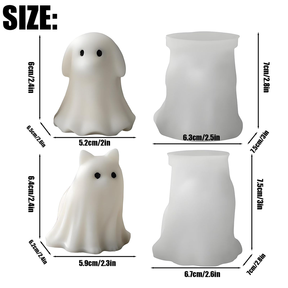 2PCS Halloween Animal Ghost Candle Mold,3D Ghost Silicone Mold， Suitable for Making and Decorating Scented Candle Soap for Halloween (2 PCS) Youzon