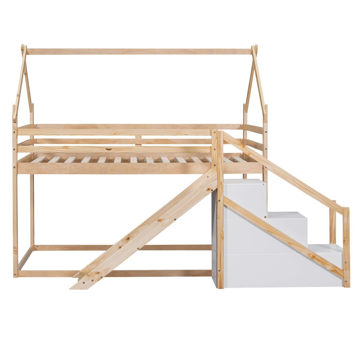 Harper & Bright Designs Twin Over Twin Bunk Bed with Slide and Staircase, House Bunk Bed for Kids, Wood Loft/Bunk Bed Frame with Storage for Kids Teens Boys Girls, (Natural) Harper & Bright Designs