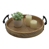 Rustic Round Wooden Decorative Tray with Metal Handles, Multi-Purpose Ottoman Tray, Farmhouse Serving Tray for Coffee Table, Kitchen or Living Room dugunusu