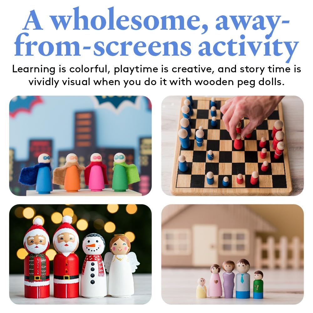 Wood Peg Dolls, 3.5 Inch Large Mom/Angel Shape Wooden Peg People, Pack of 10 Wooden Dolls for Play, Strong Birch Wooden People Figures, Peg Dolls Unfinished, Wooden Pegs for Crafts Woodpeckers