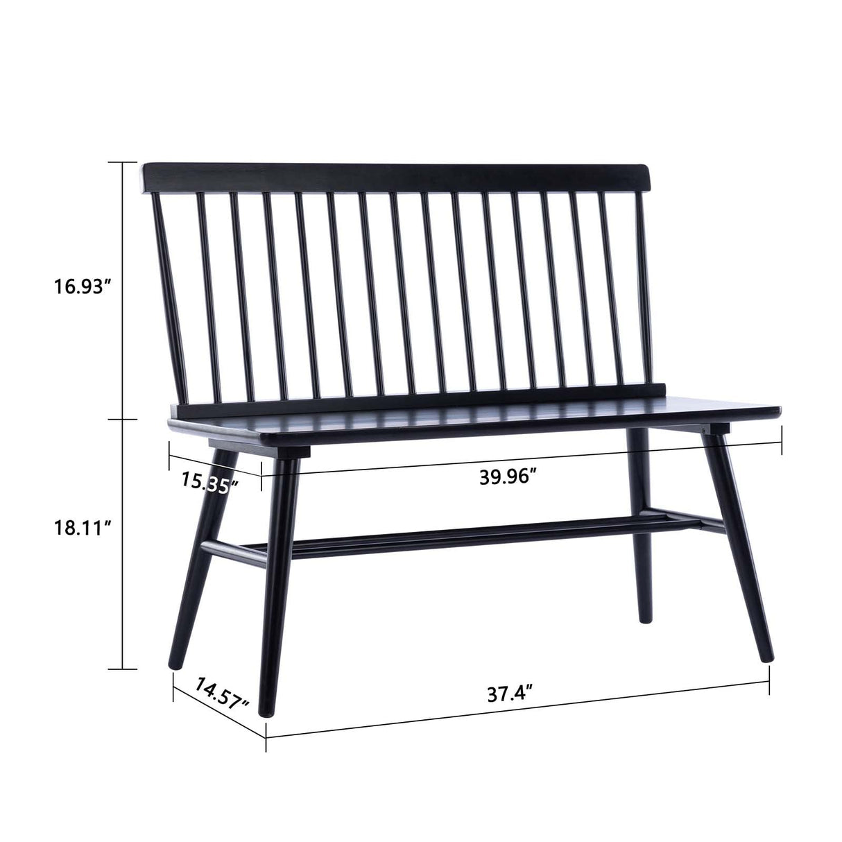 DUHOME Entryway Bench, Black Dining Bench with Spindle Back Farmhouse Bench Wood Bench Windsor Bench for Foyer Balcony Living Room, Black (Black, Bench) DUHOME