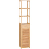 kleankin Tall Bathroom Cabinet with Drawer and Slatted Shelves, Slim Bamboo Linen Tower with Louvered Door, Natural kleankin